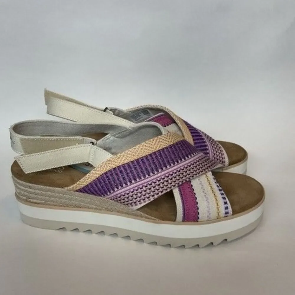 NWOB Toms Diana Crossover Platform Wedge Sandals Women Size 12 Fuchsia Pink/Purp